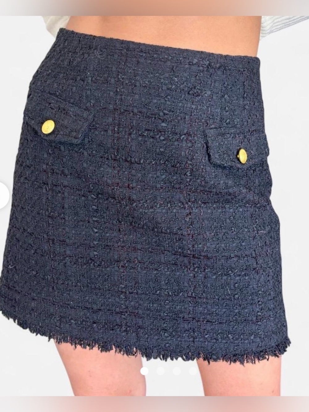 Classic Black Tweed Mini Skirt with Gold Buttons